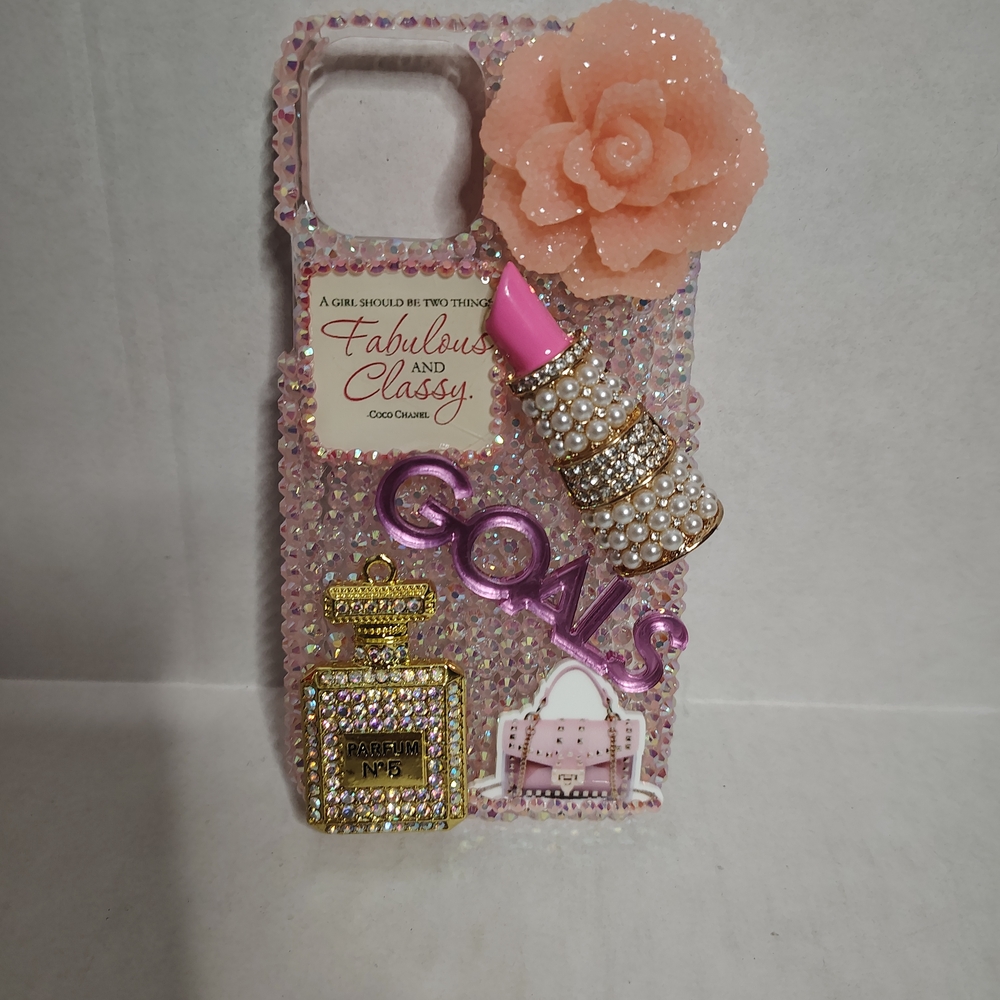 IPhone 11 Pro Custom Handmade Bedazzled Girly Pink Bling Phone Case